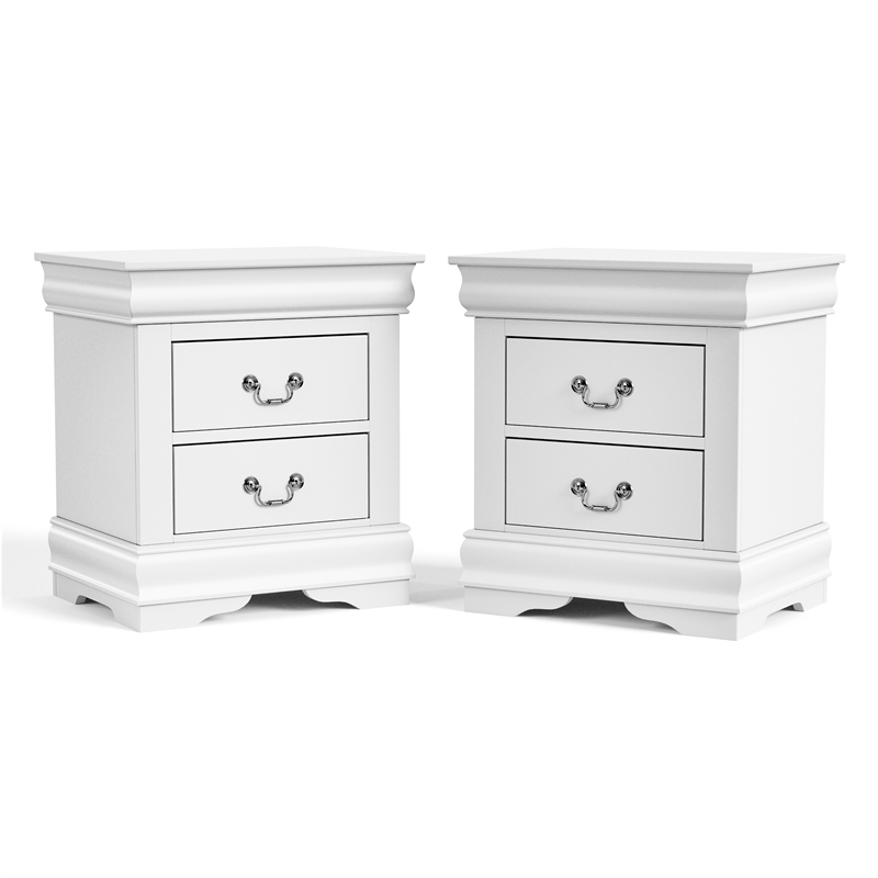 Bowery Hill Transitional Wood 2-Drawer Nightstand in White (Set of 2)