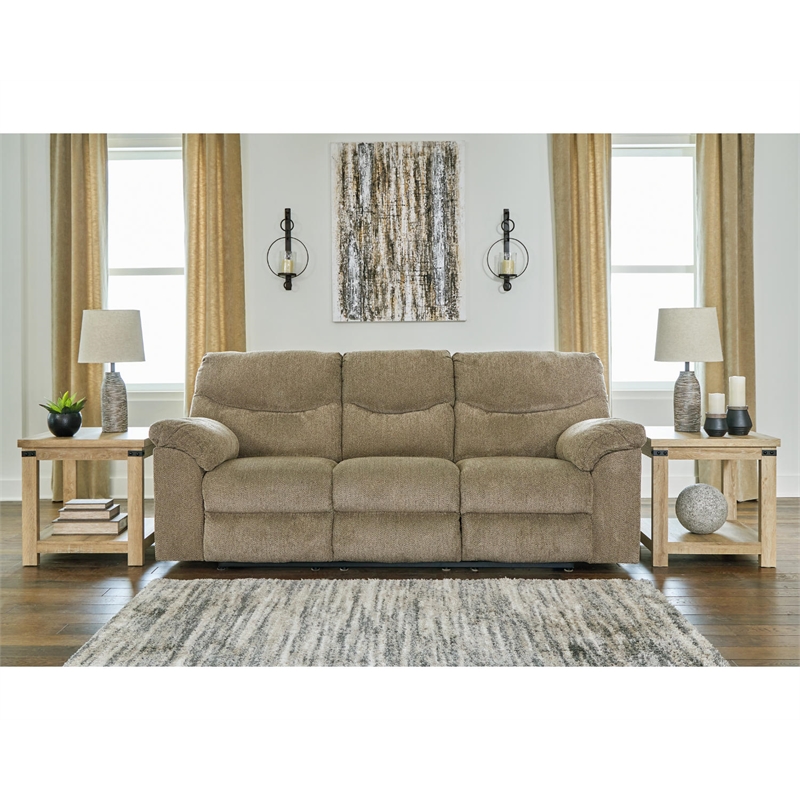 Bowery Hill Contemporary Fabric Reclining Sofa in Light Brown