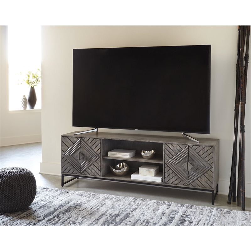 Bowery Hill Modern Wood Accent Cabinet in Distressed Gray & Black