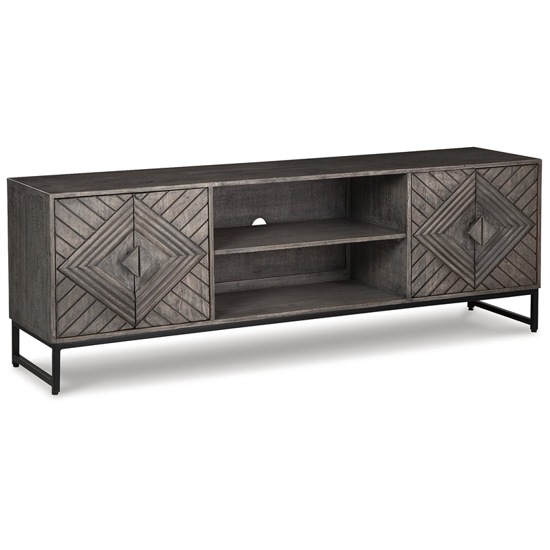 Bowery Hill Modern Wood Accent Cabinet in Distressed Gray & Black