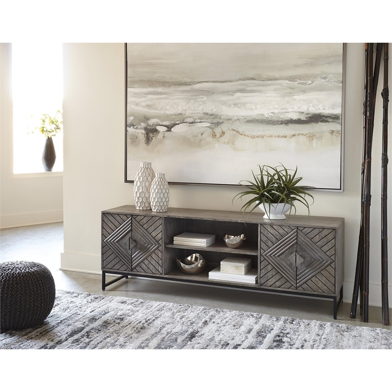 Bowery Hill Modern Wood Accent Cabinet in Distressed Gray & Black