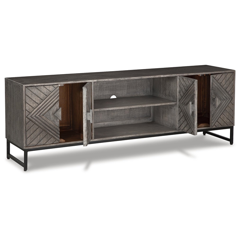 Bowery Hill Modern Wood Accent Cabinet in Distressed Gray & Black