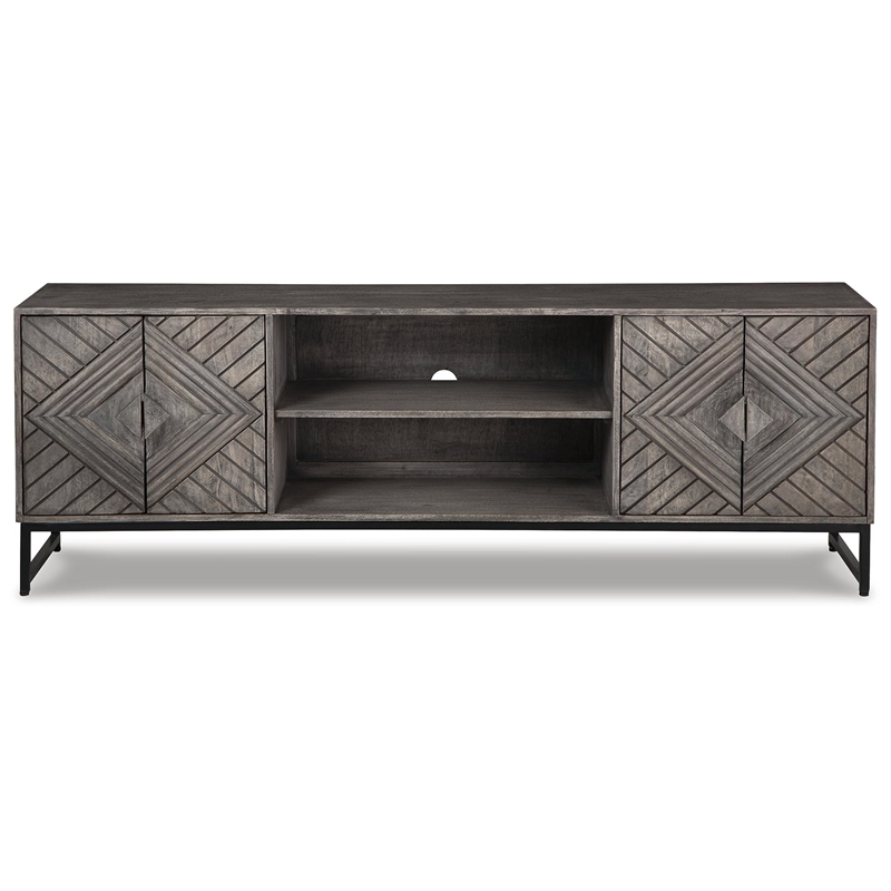 Bowery Hill Modern Wood Accent Cabinet in Distressed Gray & Black