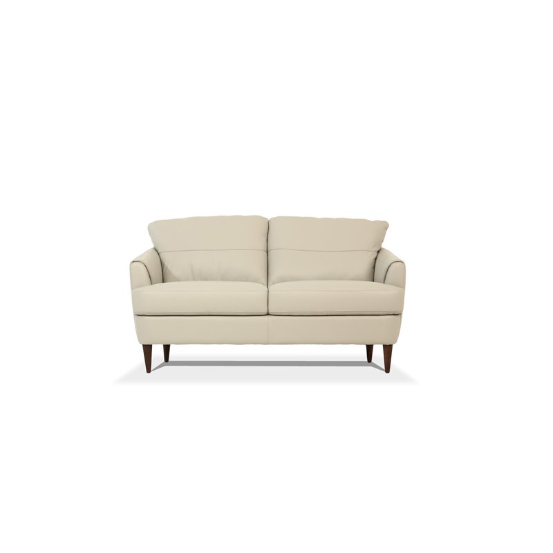Bowery Hill Contemporary Leather Sloped Arms Loveseat in Beige