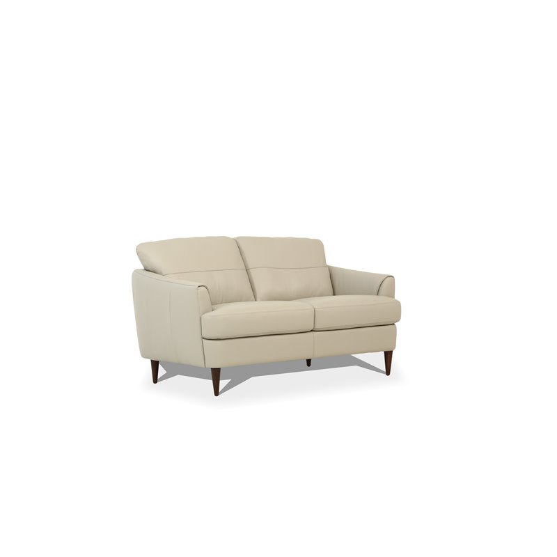 Bowery Hill Contemporary Leather Sloped Arms Loveseat in Beige