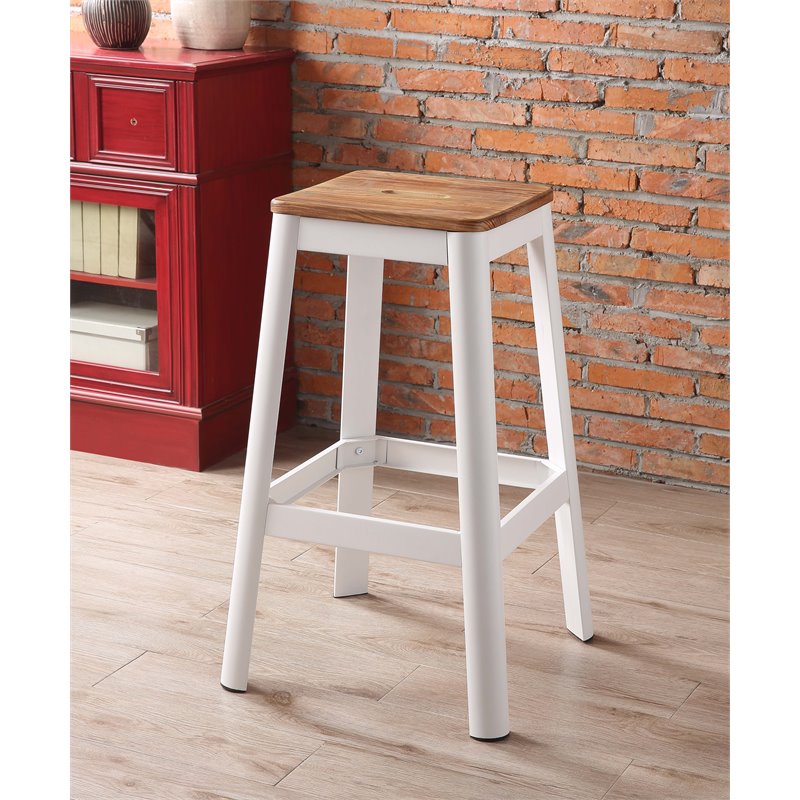 Bowery Hill Contemporary Wooden Seat Bar Stool in Natural and White