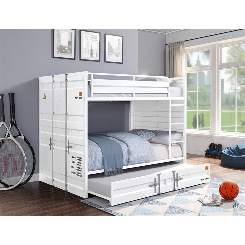 Bowery Hill Contemporary Metal Frame Full over Full Bunk Bed in White