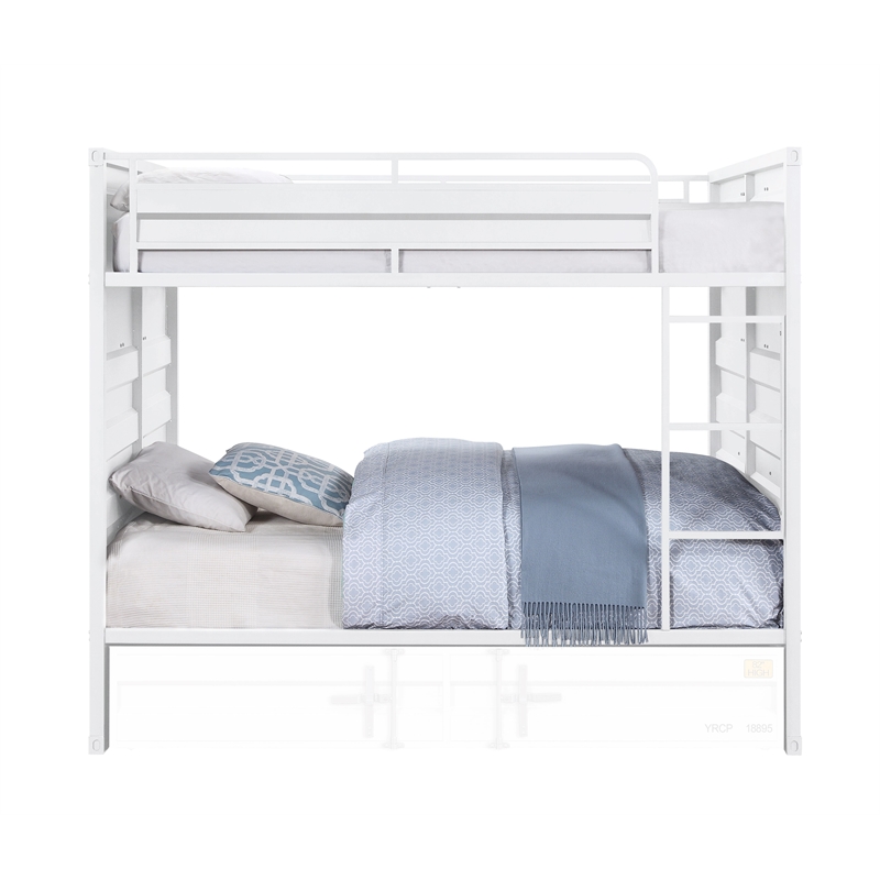 Bowery Hill Contemporary Metal Frame Full over Full Bunk Bed in White