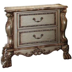 Bowery Hill Contemporary 2 Drawers Nightstand in Gold Patina & Bone