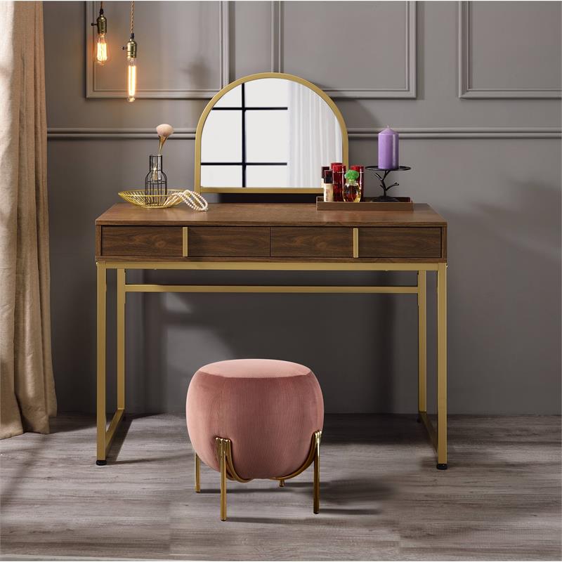 Bowery Hill Contemporary Vanity Desk in Walnut & Gold Finish