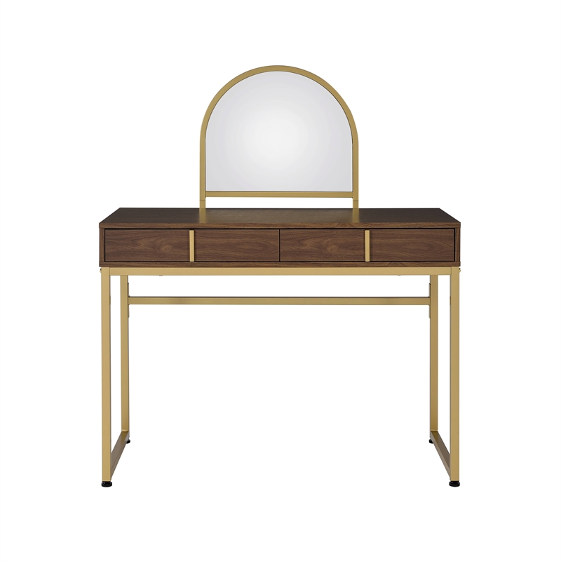 Bowery Hill Contemporary Vanity Desk in Walnut & Gold Finish