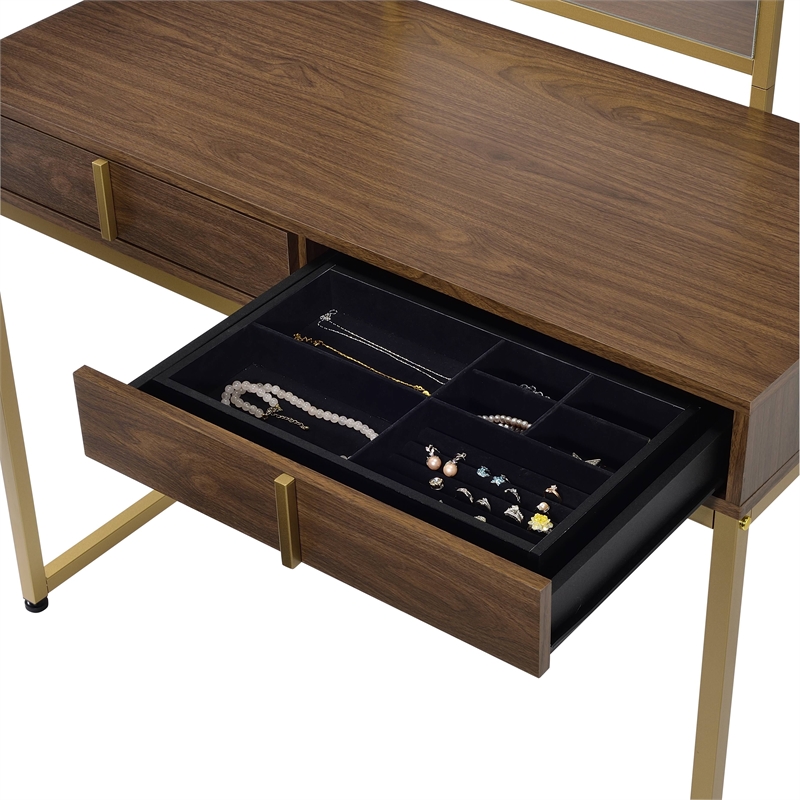 Bowery Hill Contemporary Vanity Desk in Walnut & Gold Finish