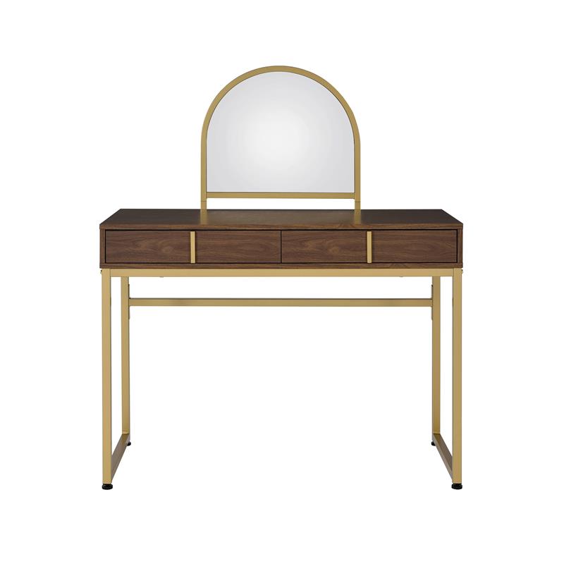 Bowery Hill Contemporary Vanity Desk in Walnut & Gold Finish