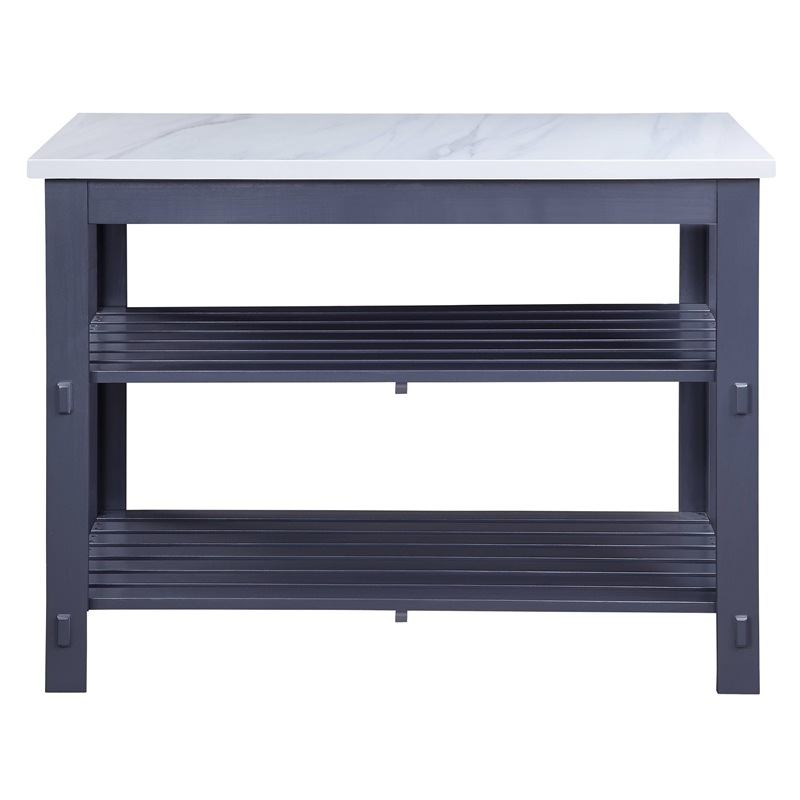Bowery Hill Wooden Kitchen Island in Marble Top ad Gray Finish