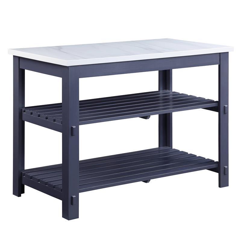 Bowery Hill Wooden Kitchen Island in Marble Top ad Gray Finish