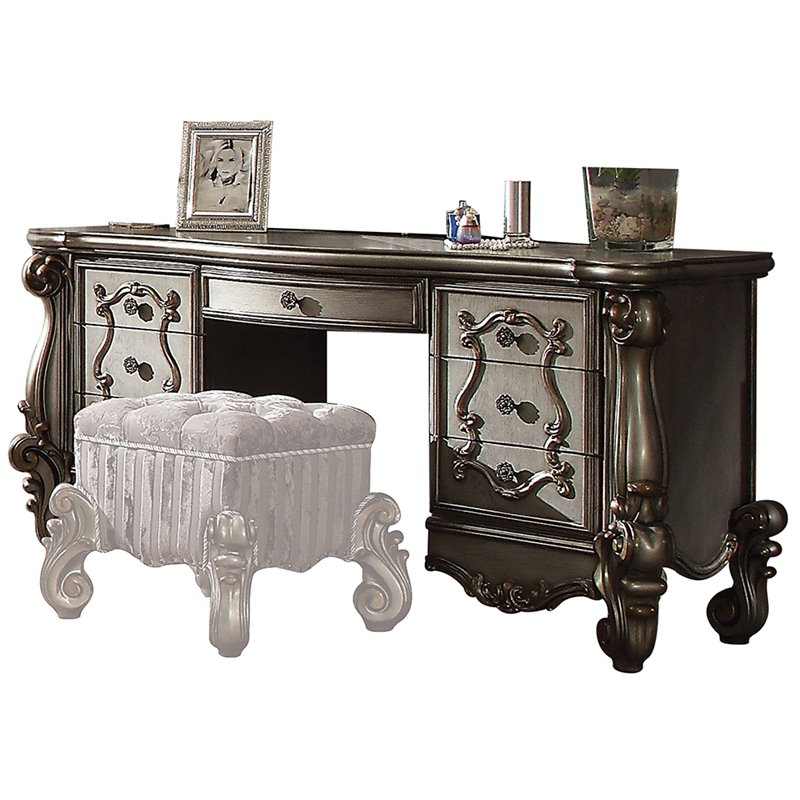 Bowery Hill Wood Bedroom Vanity Desk in Antique Platinum Pewter