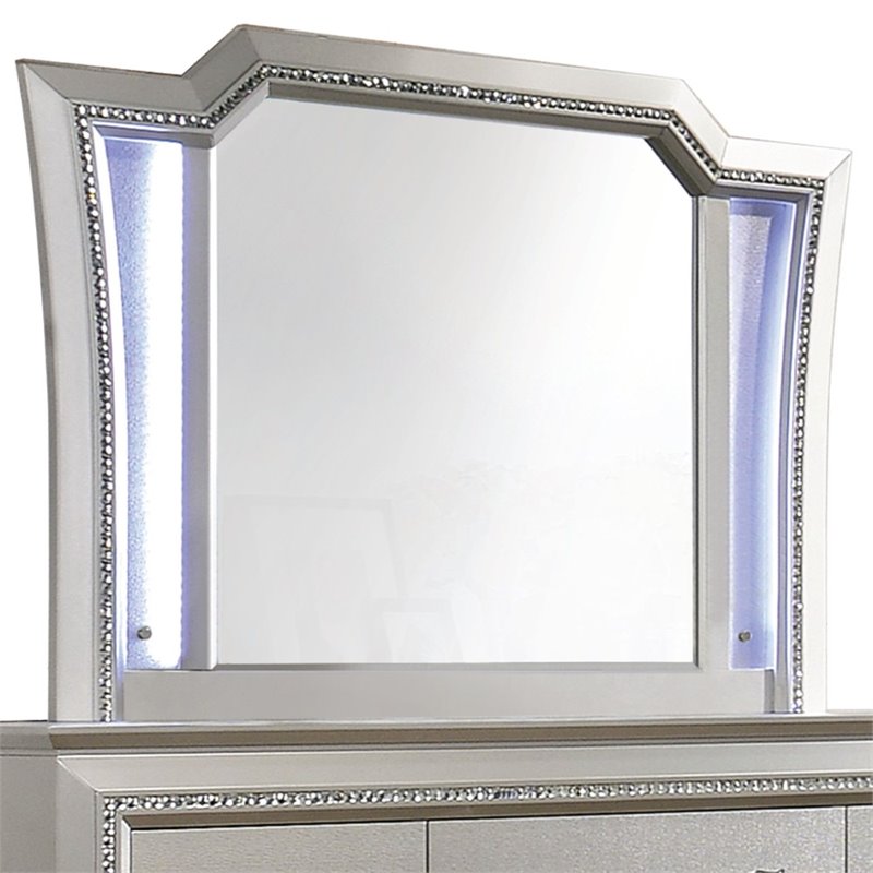 Bowery Hill Wooden Frame Mirror with LED in White and Champagne
