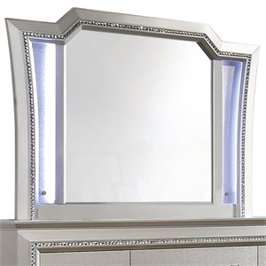Bowery Hill Wooden Frame Mirror with LED in White and Champagne