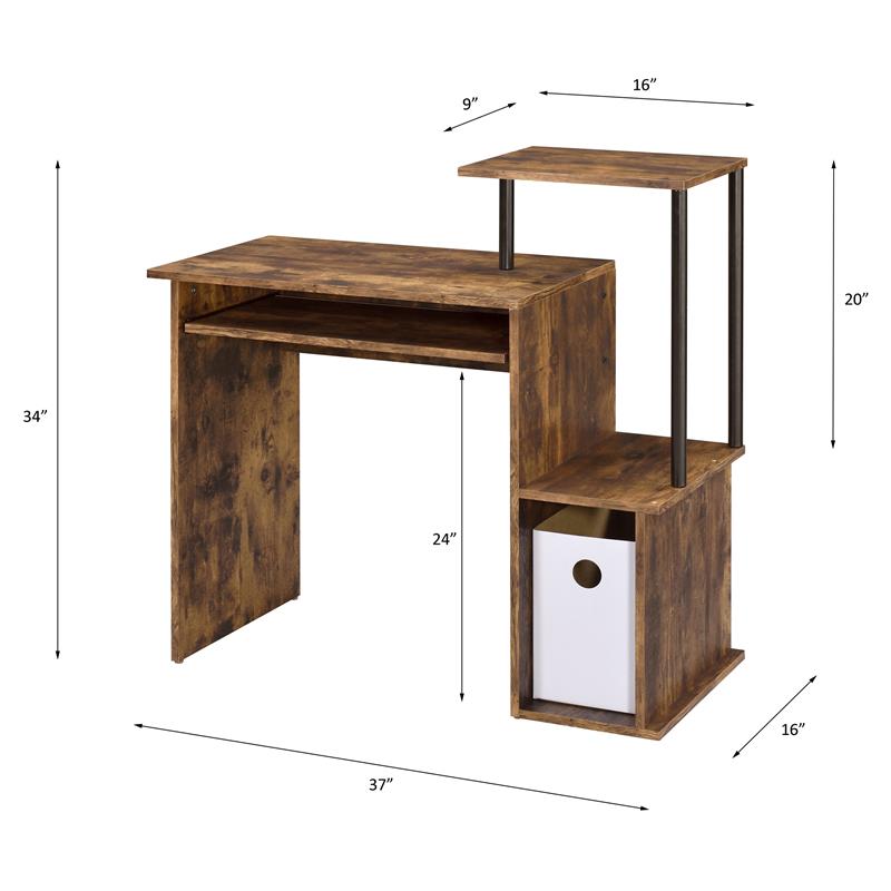Bowery Hill Wooden Top Computer Desk in Weathered Oak and Black