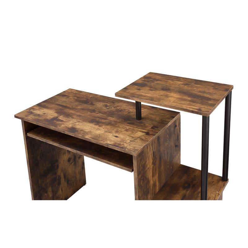 Bowery Hill Wooden Top Computer Desk in Weathered Oak and Black