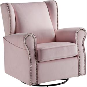 Bowery Hill Contemporary Swivel Chair with Glider in Pink Fabric