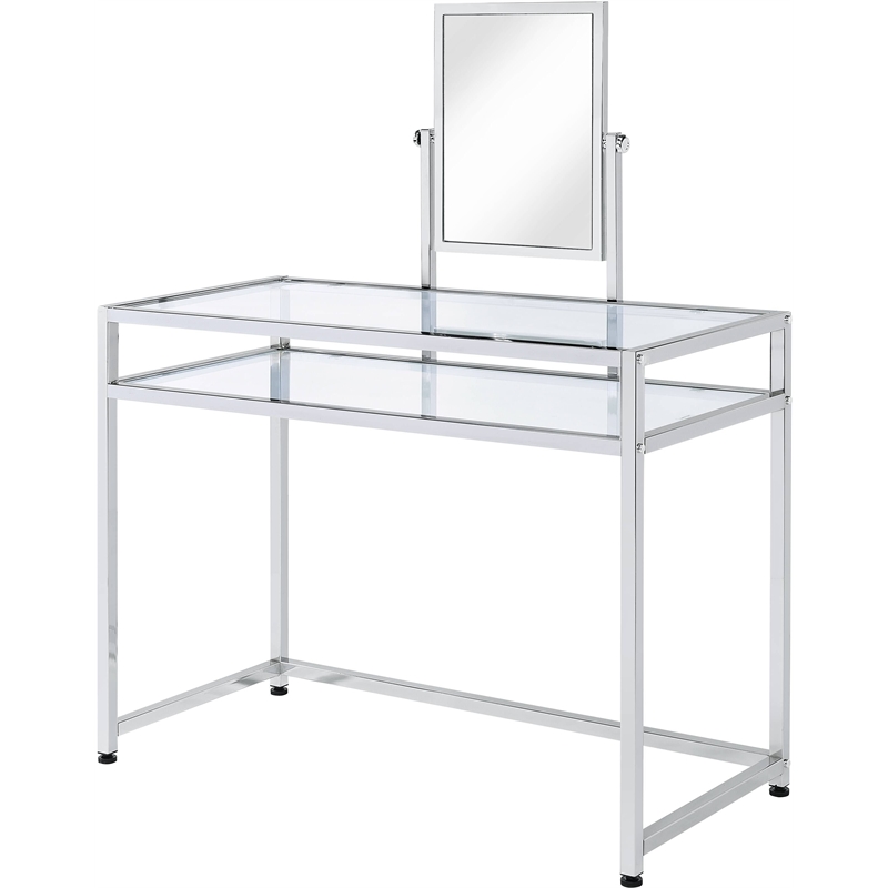 Bowery Hill Contemporary 3 Piece Metal Frame Vanity Set in Chrome