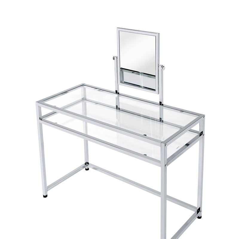 Bowery Hill Contemporary 3 Piece Metal Frame Vanity Set in Chrome