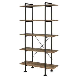 Bowery Hill 5 Wooden Tiers Shelf Bookcase in Rustic Oak and Black