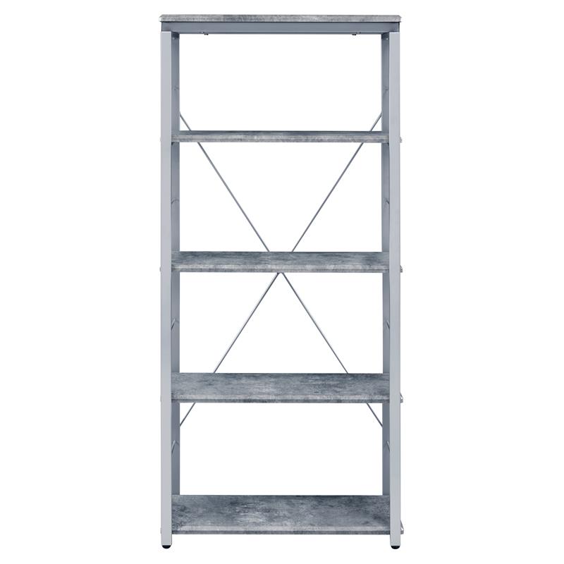 Bowery Hill 5 Wooden Tiers Rectangular Bookshelf in Gray and Silver