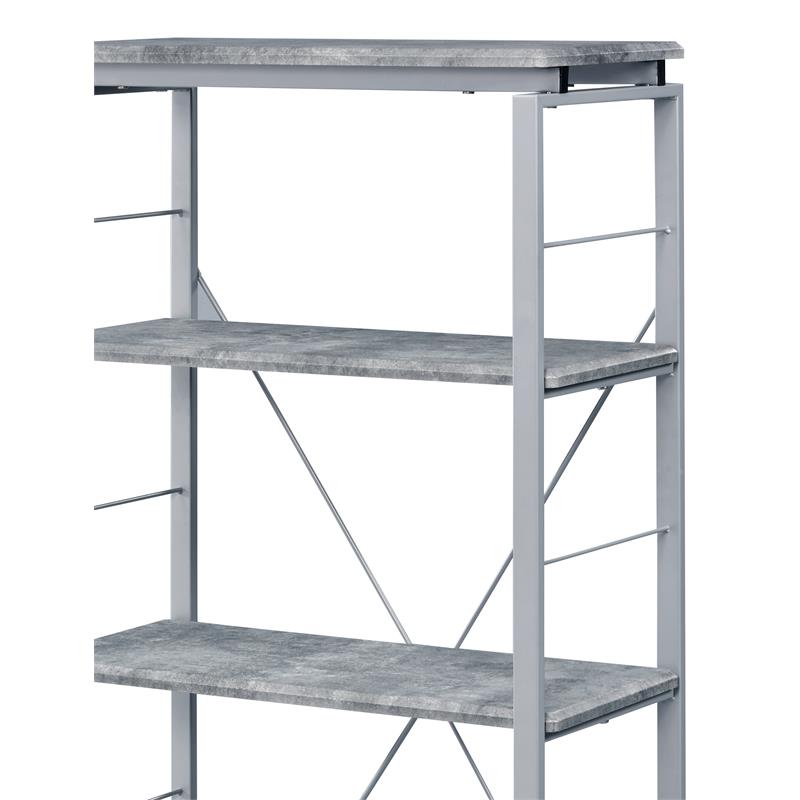 Bowery Hill 5 Wooden Tiers Rectangular Bookshelf in Gray and Silver