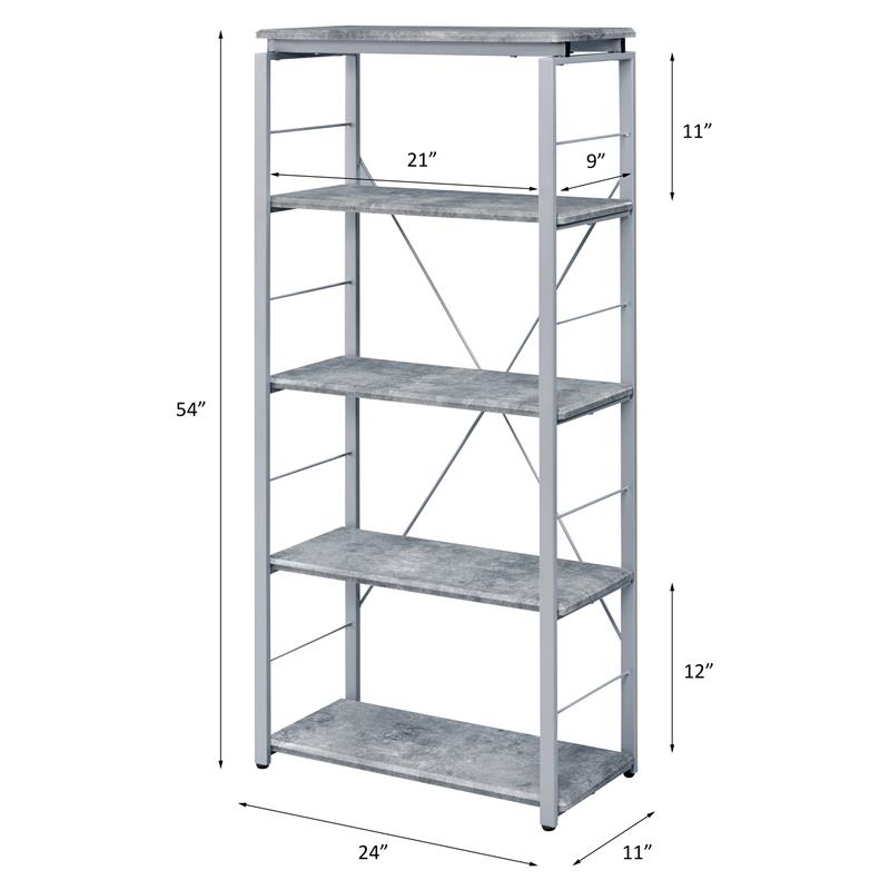 Bowery Hill 5 Wooden Tiers Rectangular Bookshelf in Gray and Silver