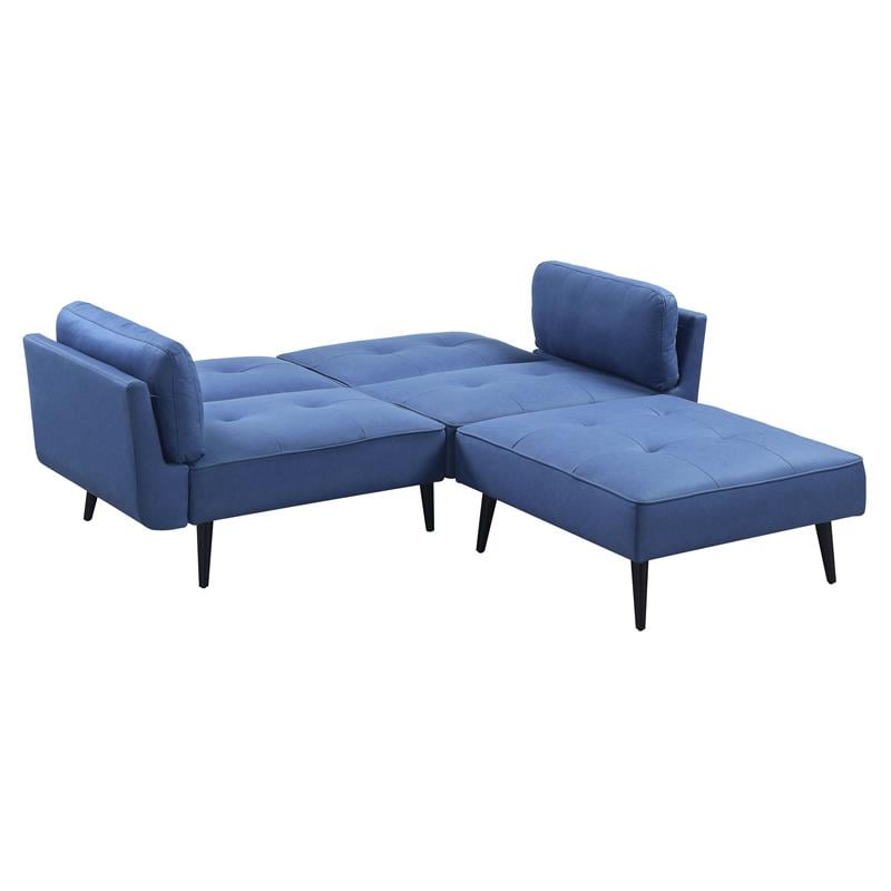 Bowery Hill Upholstered Adjustable Sofa with Ottoman in Blue Fabric
