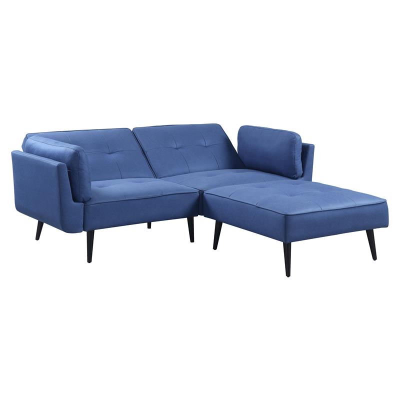 Bowery Hill Upholstered Adjustable Sofa with Ottoman in Blue Fabric