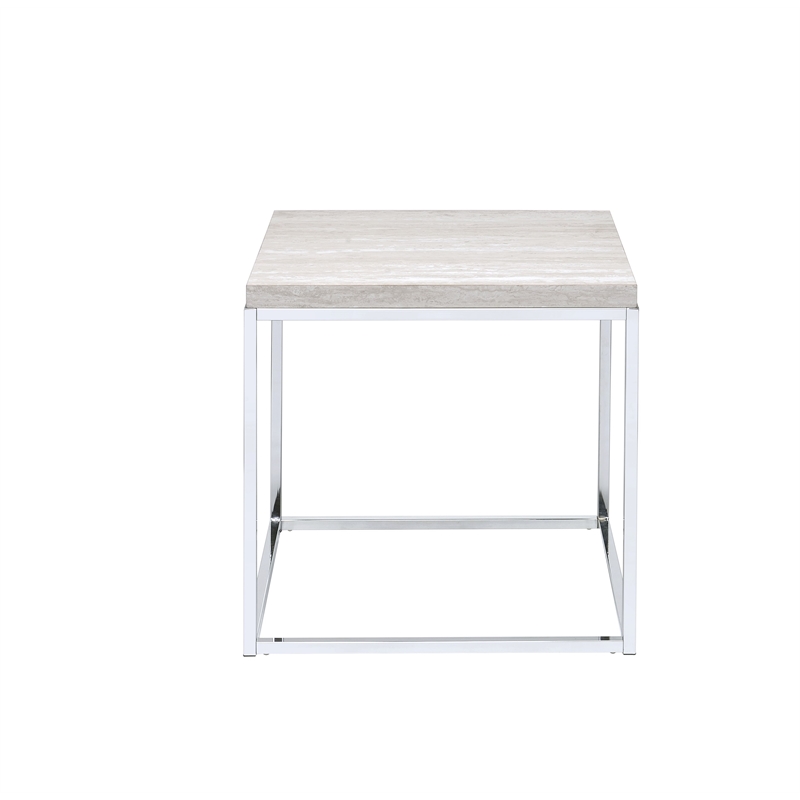 Bowery Hill Contemporary Square Wooden End Table in Chrome and White
