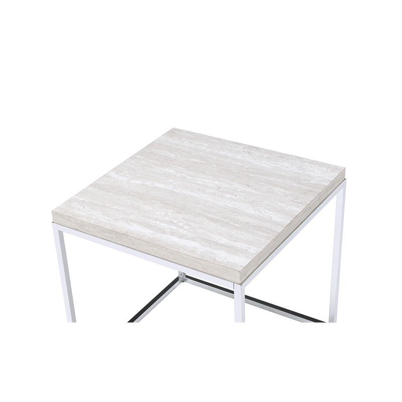 Bowery Hill Contemporary Square Wooden End Table in Chrome and White