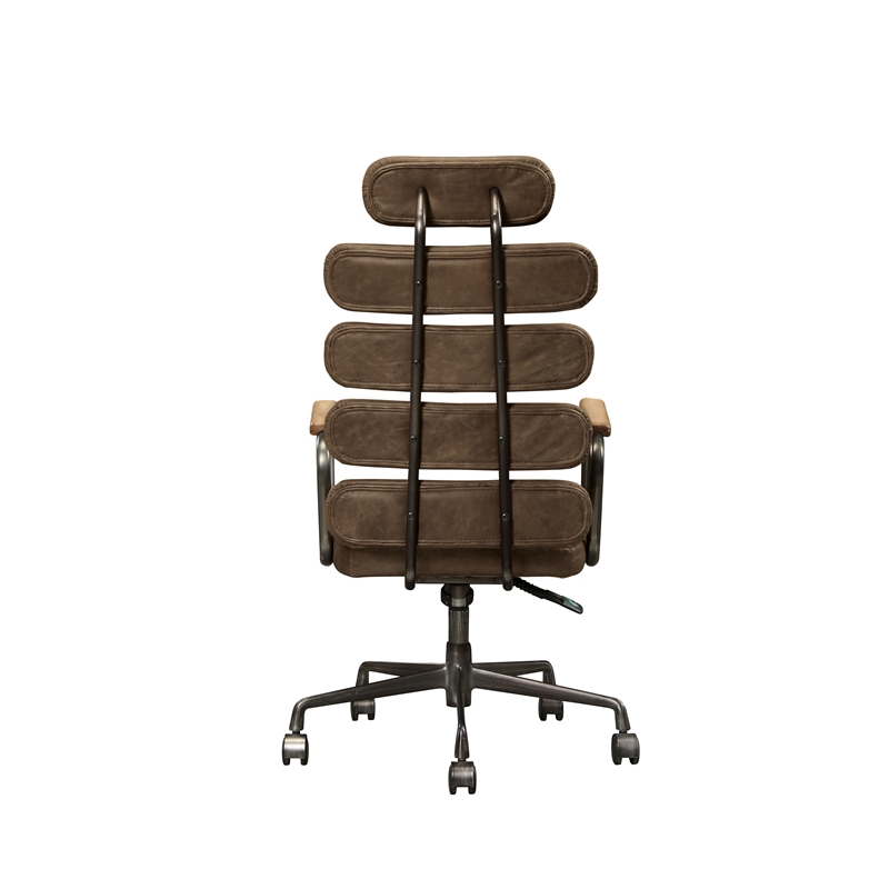 Bowery Hill Leather High Back Adjustable Swivel Office Chair in Brown