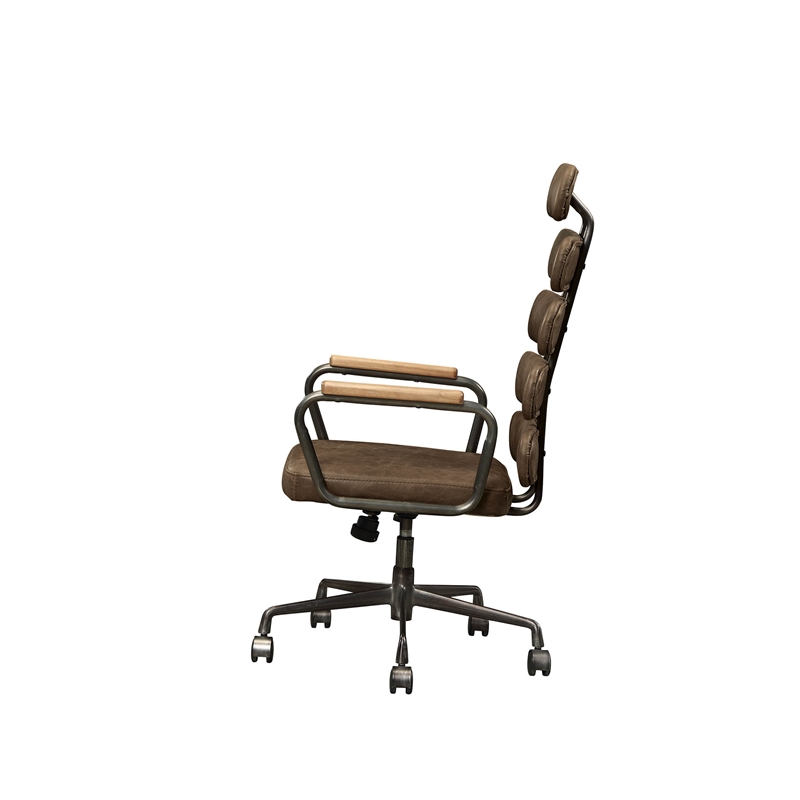 Bowery Hill Leather High Back Adjustable Swivel Office Chair in Brown