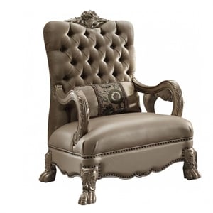 Bowery Hill Tufted Chair with 1 Pillow in Bone Velvet and Gold Patina