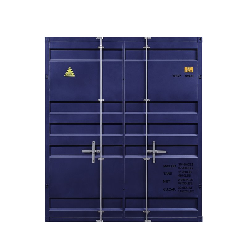 Bowery Hill Full over Full Bunk Bed with Built-In Ladder in Blue Metal