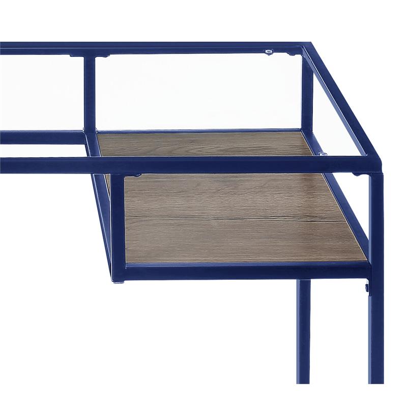 Bowery Hill Glass Rectangle Top 1-Shelf Writing Desk in Blue and Clear