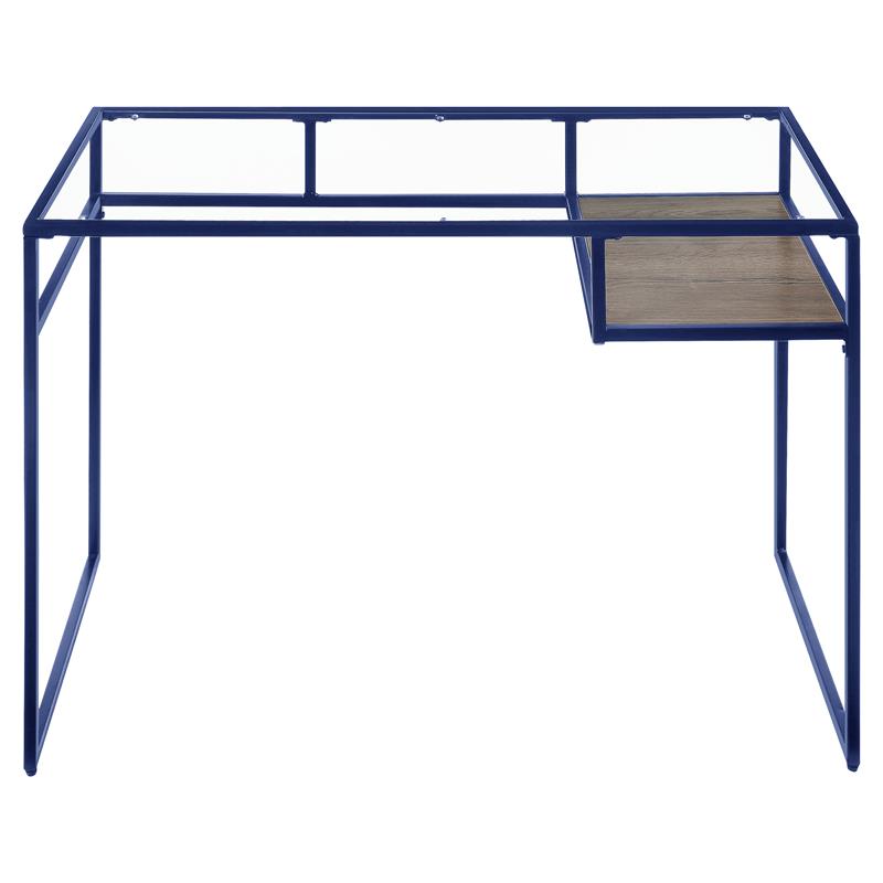 Bowery Hill Glass Rectangle Top 1-Shelf Writing Desk in Blue and Clear