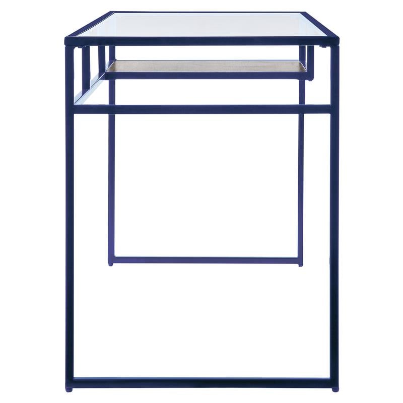 Bowery Hill Glass Rectangle Top 1-Shelf Writing Desk in Blue and Clear