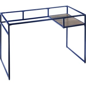 Bowery Hill Glass Rectangle Top 1-Shelf Writing Desk in Blue and Clear