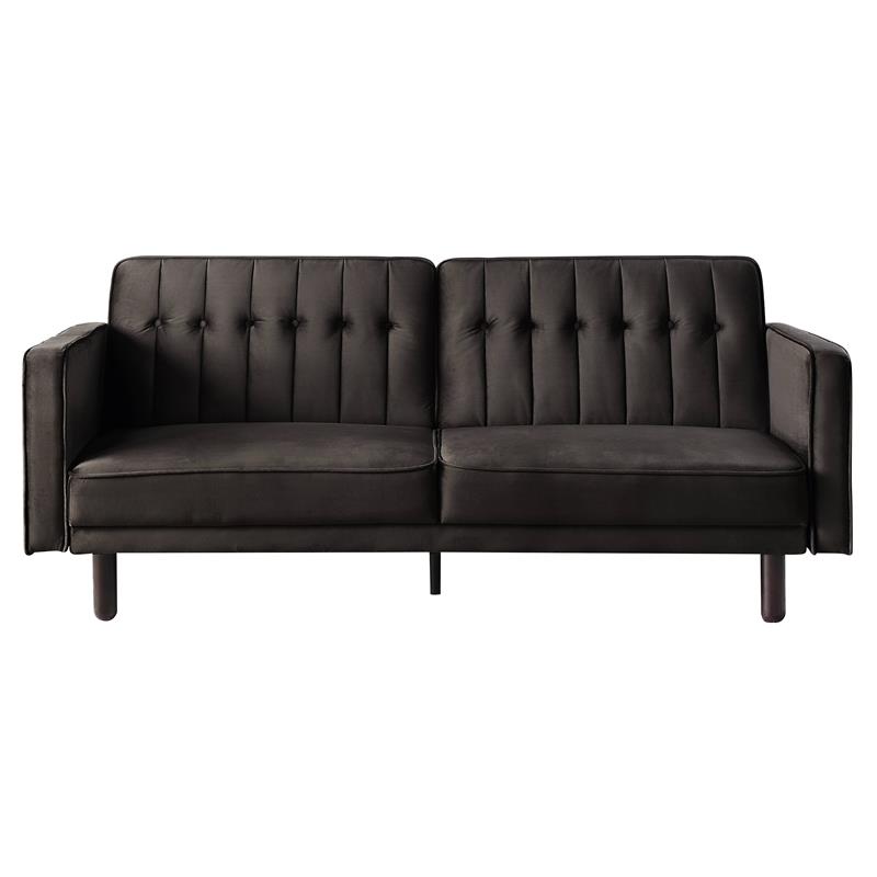 Bowery Hill Tufted Velvet Adjustable Sofa with Track Arm in Dark Brown