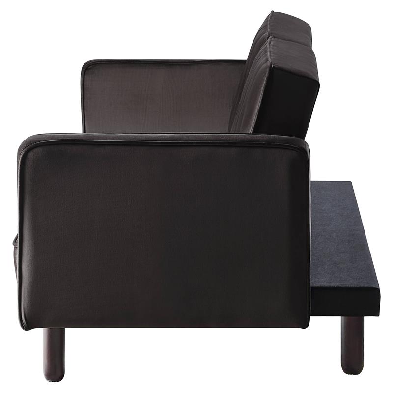 Bowery Hill Tufted Velvet Adjustable Sofa with Track Arm in Dark Brown