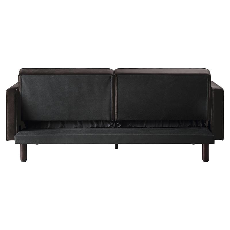 Bowery Hill Tufted Velvet Adjustable Sofa with Track Arm in Dark Brown