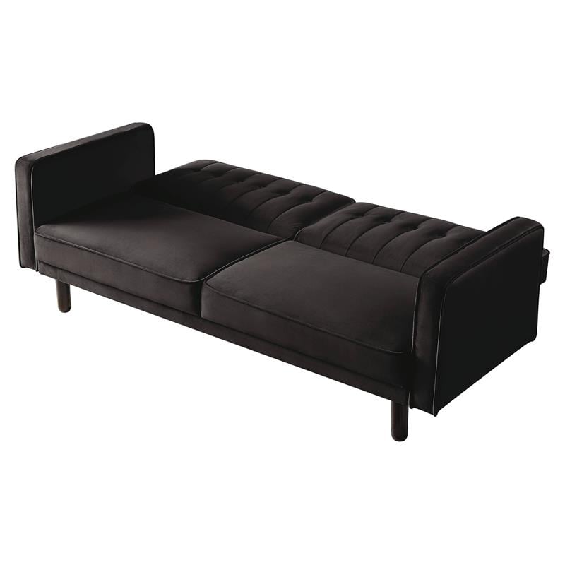 Bowery Hill Tufted Velvet Adjustable Sofa with Track Arm in Dark Brown