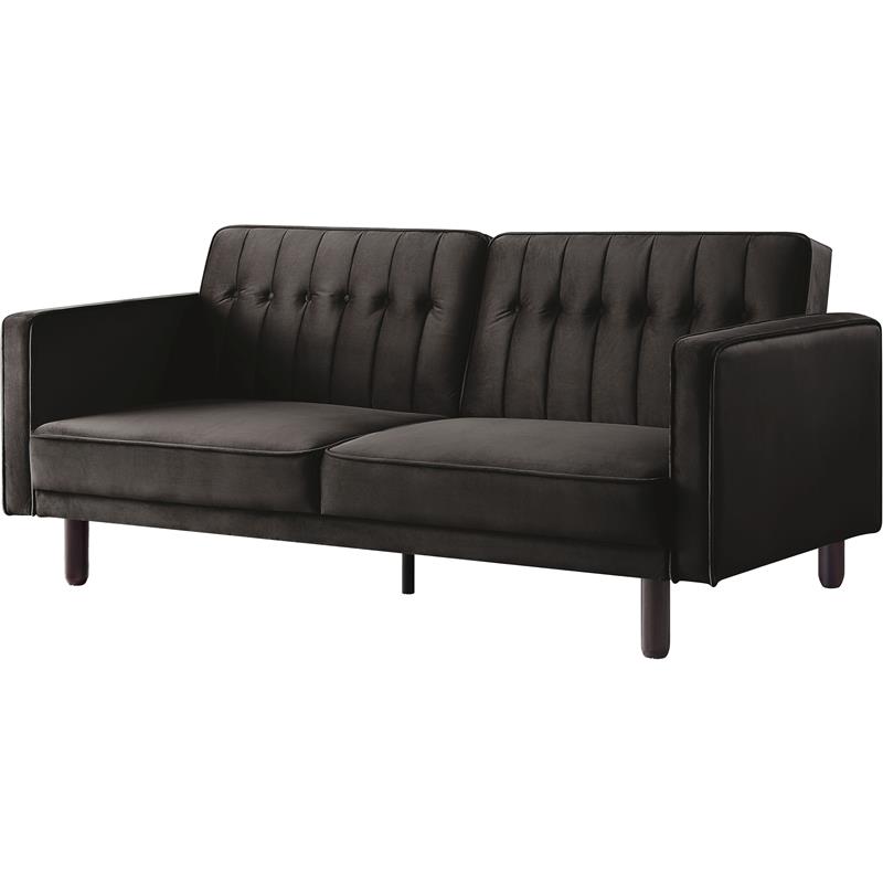 Bowery Hill Tufted Velvet Adjustable Sofa with Track Arm in Dark Brown