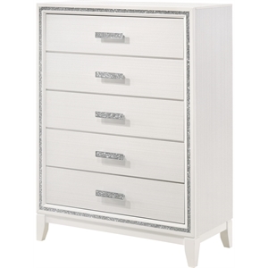 Bowery Hill 5-Drawer Bedroom Wooden Chest with Shimmering Trim in White