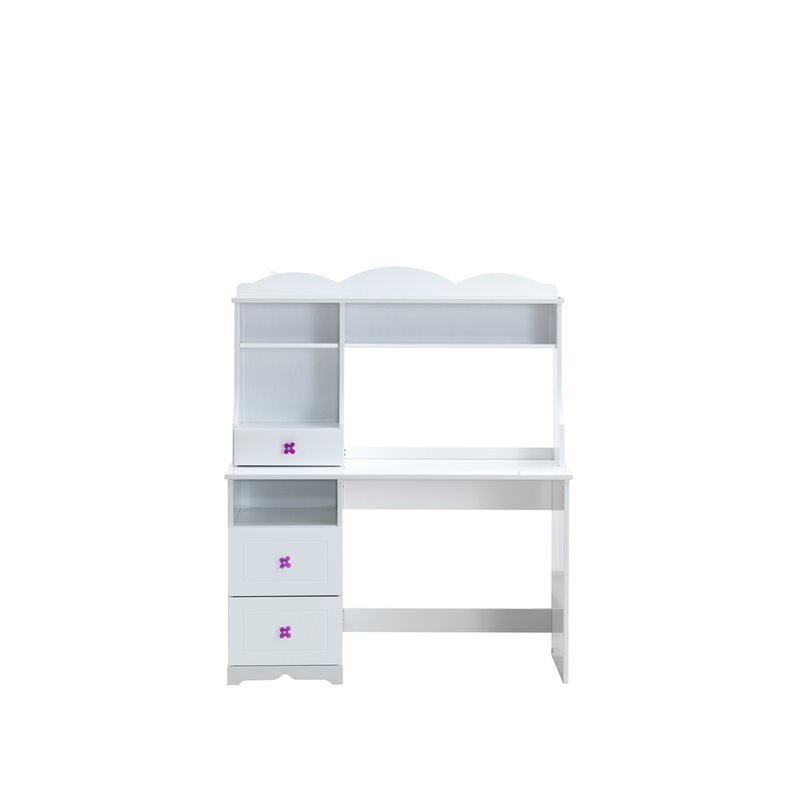 Bowery Hill Wood 1-Drawer/3-Open Storage Compartment Desk Hutch in White